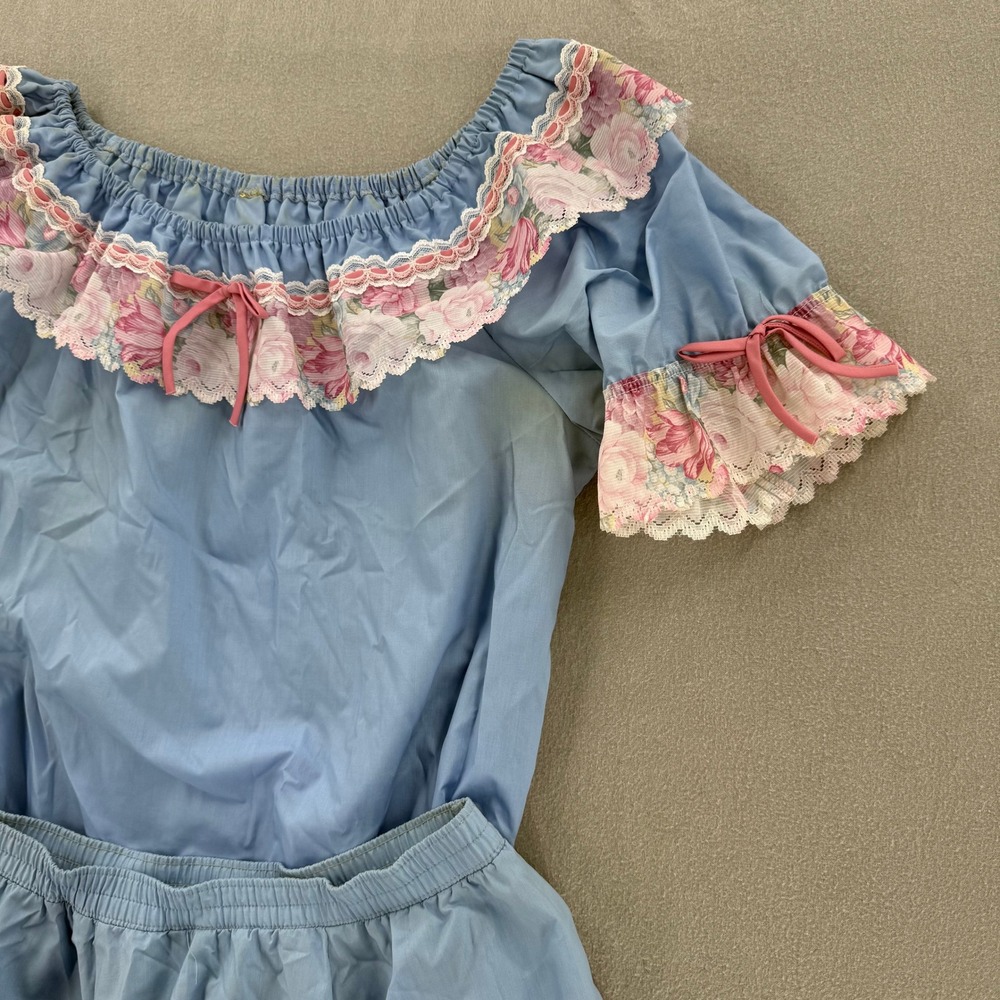 Vintage Square Dance Outfit Western Prairie Full Circle Skirt Ruffle Blouse XL - Picture 7 of 12